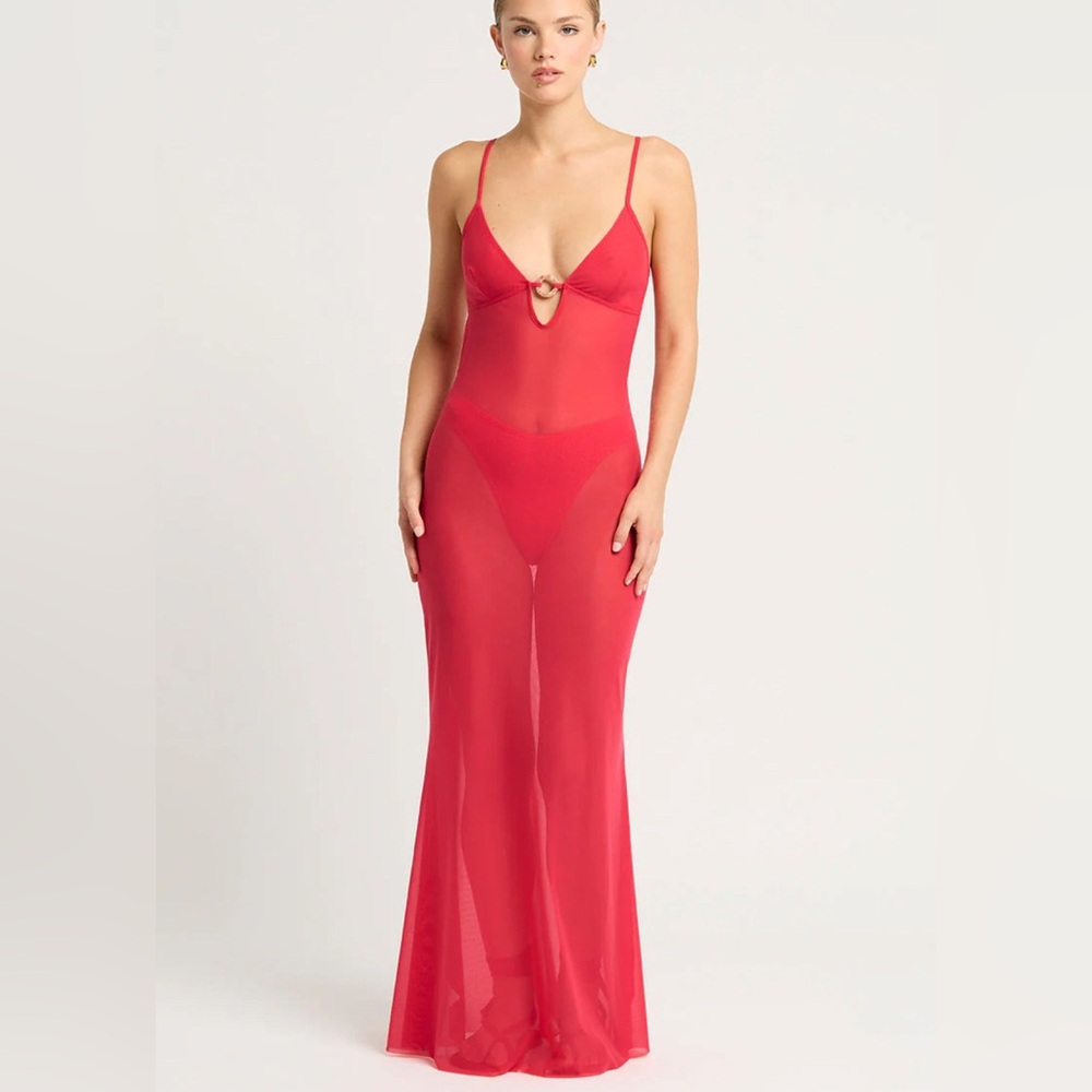 Bond Eye Cindy Ring Maxi Dress in Cherry Mesh